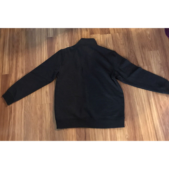 ARROW Men's Medium Sweatshirt Black Gray Solid Cotton Blend Half Zip - Picture 2 of 6